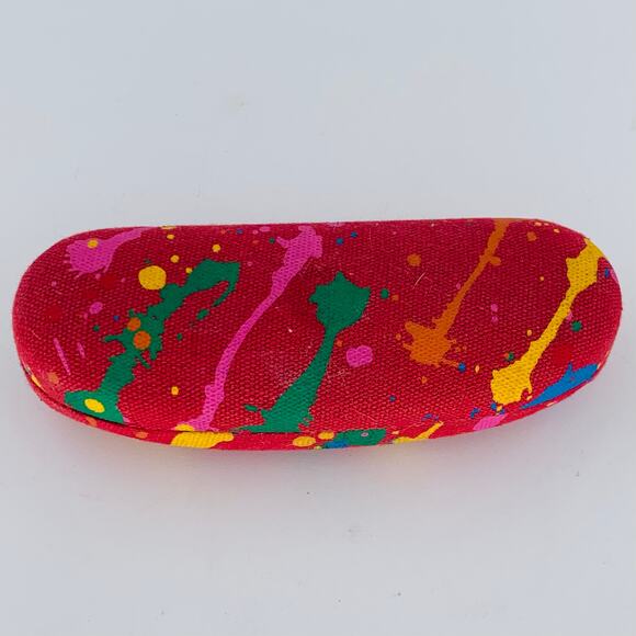 Eyeglass Case Hard Clam Shell Red Canvas Multicolor Splatters Velvet Interior - Picture 6 of 6